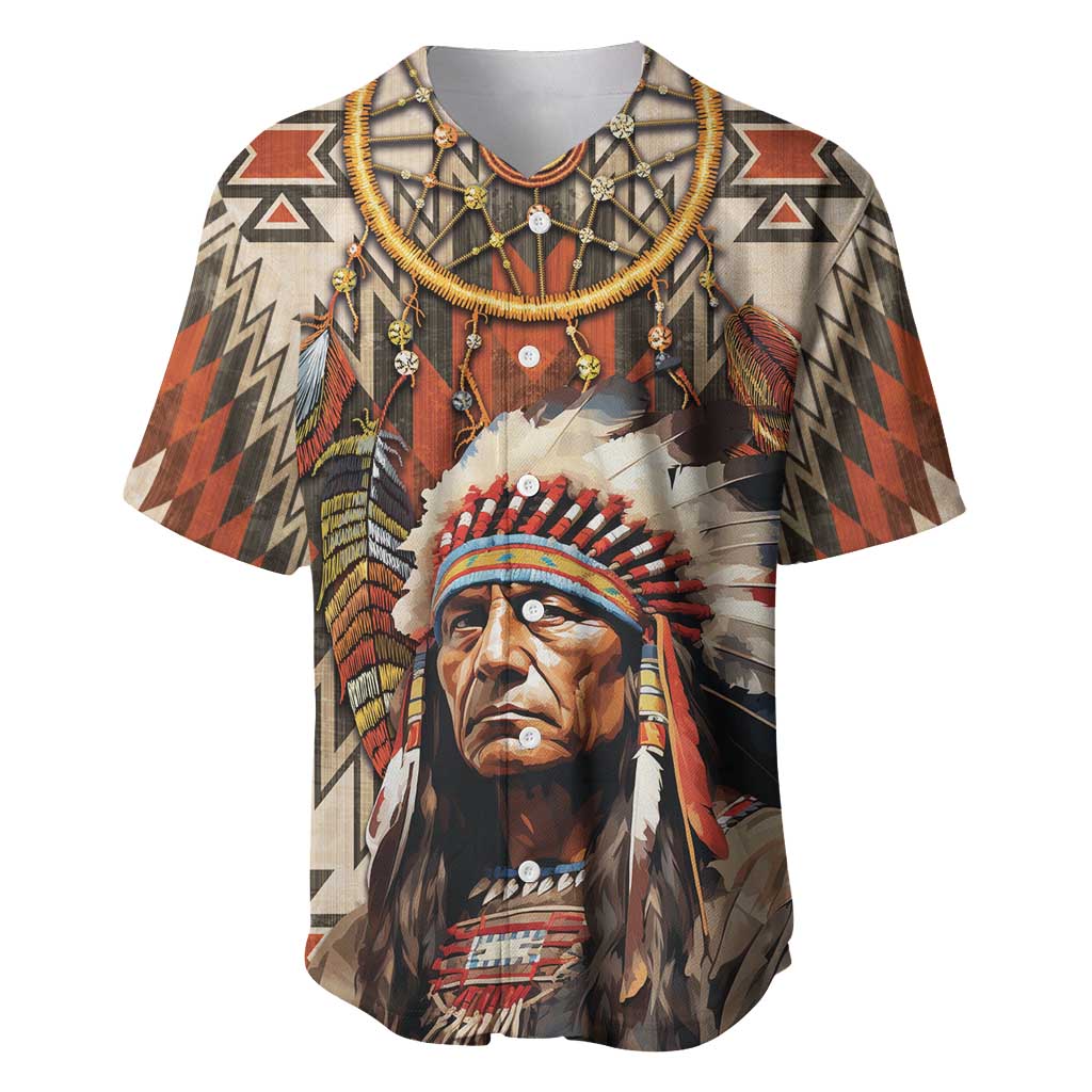 Native American Man Baseball Jersey Feather Headdress With Dream Catcher