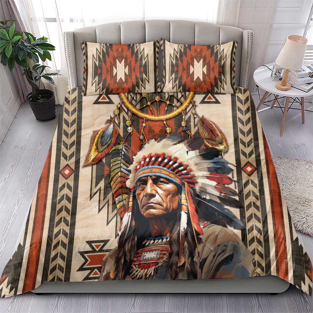 Native American Man Bedding Set Feather Headdress With Dream Catcher