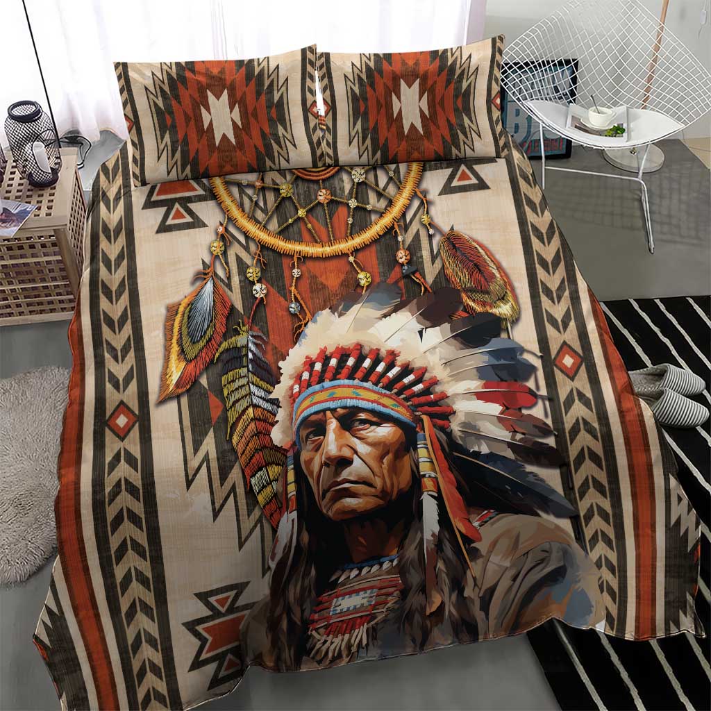 Native American Man Bedding Set Feather Headdress With Dream Catcher
