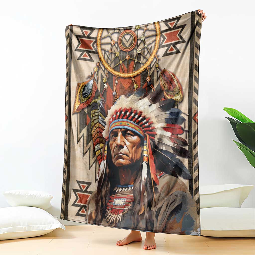 Native American Man Blanket Feather Headdress With Dream Catcher