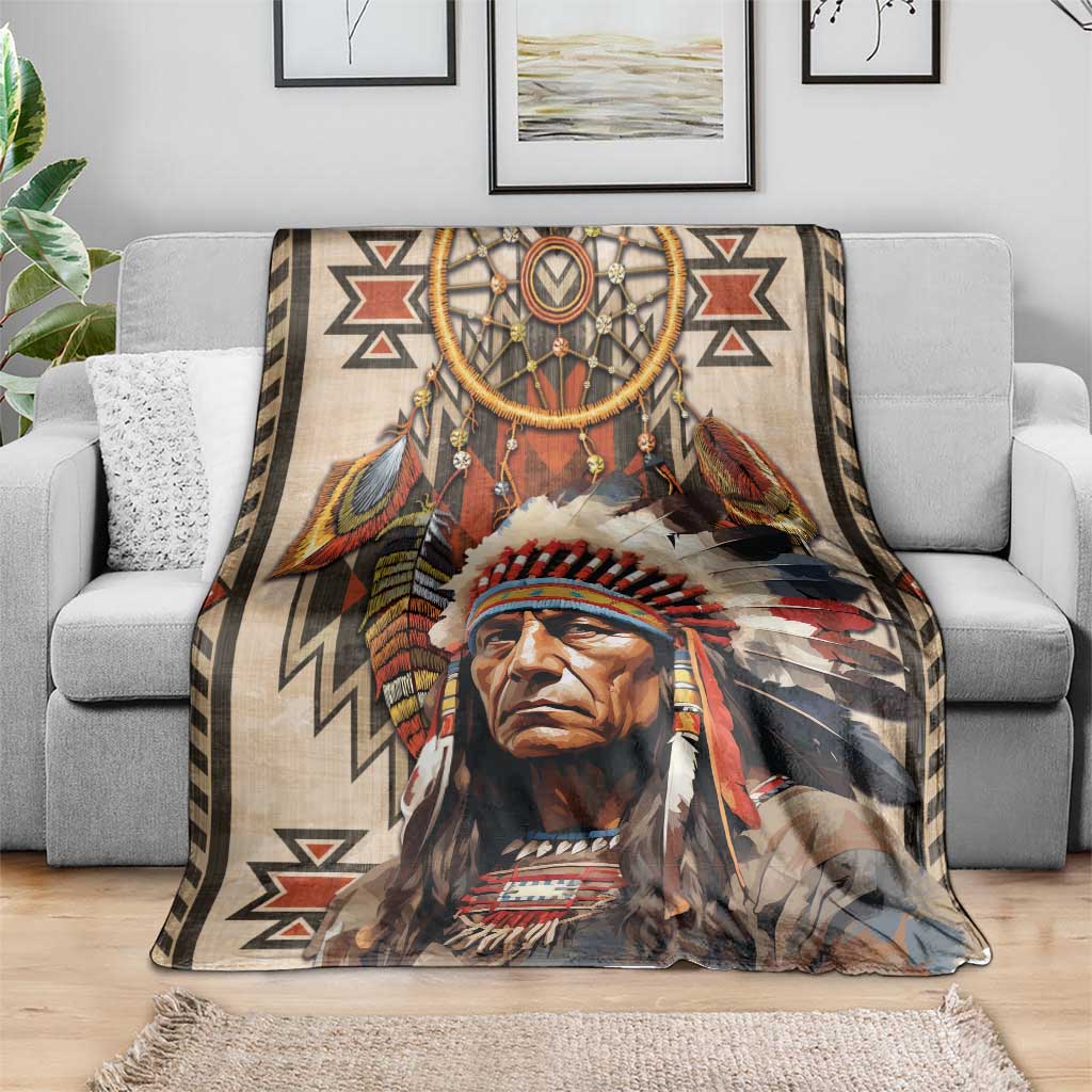 Native American Man Blanket Feather Headdress With Dream Catcher
