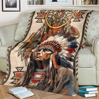 Native American Man Blanket Feather Headdress With Dream Catcher