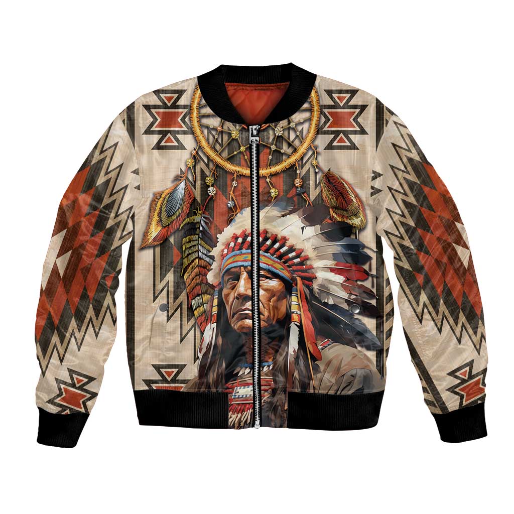 Native American Man Bomber Jacket Feather Headdress With Dream Catcher