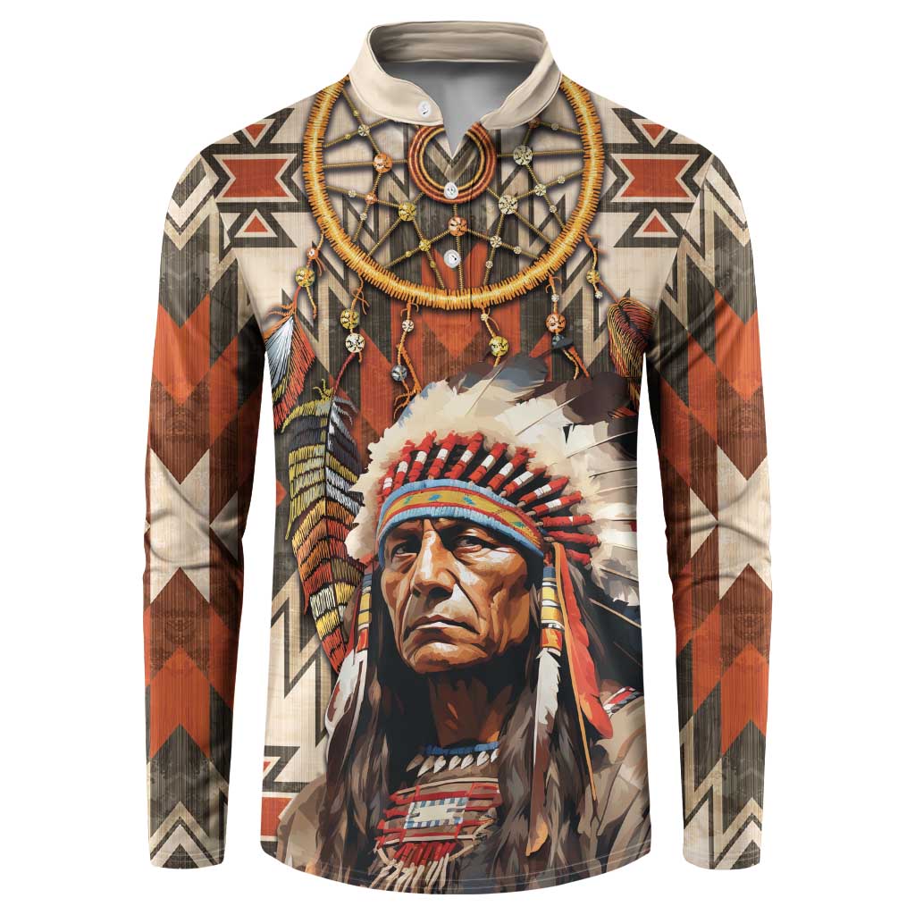 Native American Man Button Sweatshirt Feather Headdress With Dream Catcher
