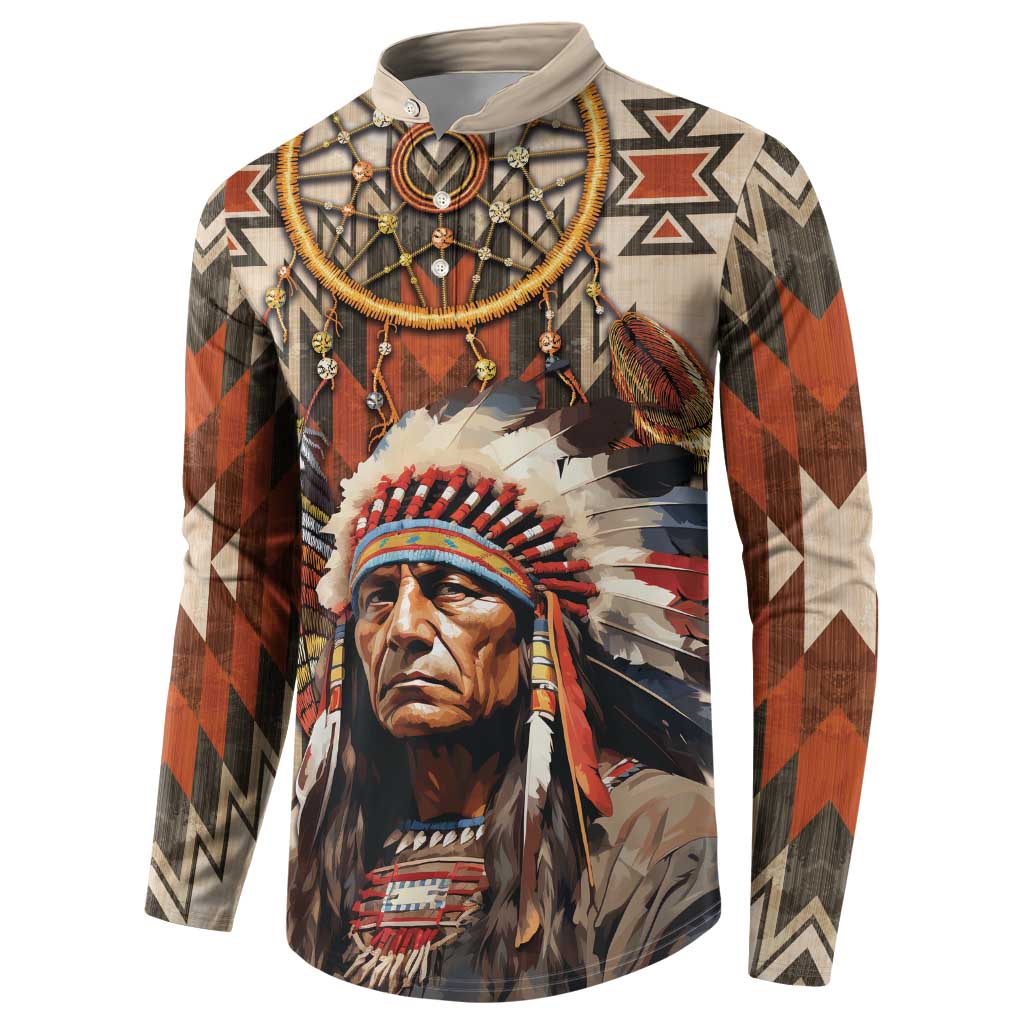 Native American Man Button Sweatshirt Feather Headdress With Dream Catcher