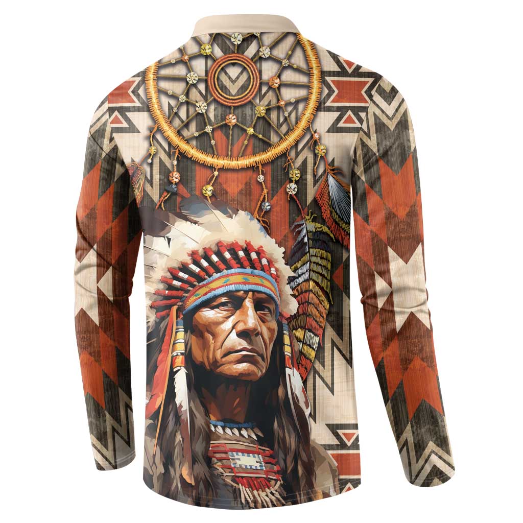 Native American Man Button Sweatshirt Feather Headdress With Dream Catcher