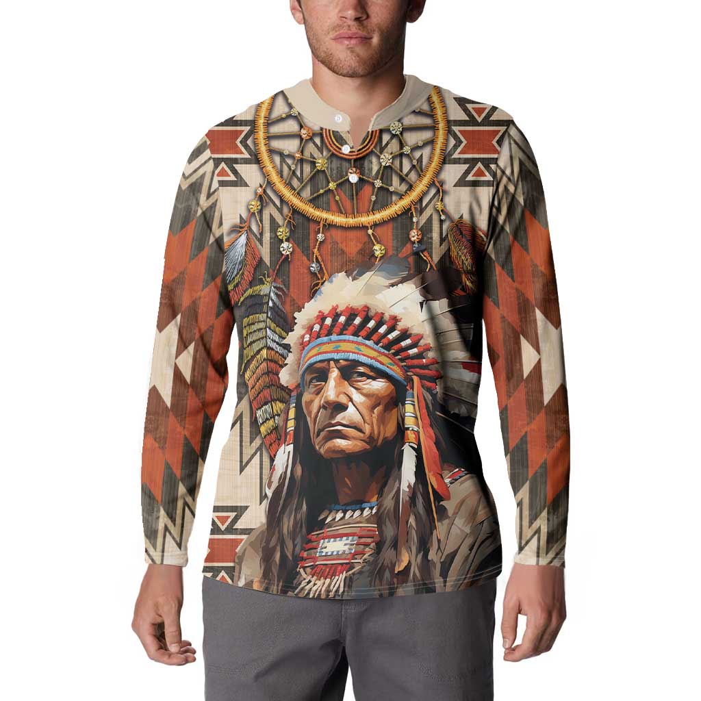 Native American Man Button Sweatshirt Feather Headdress With Dream Catcher