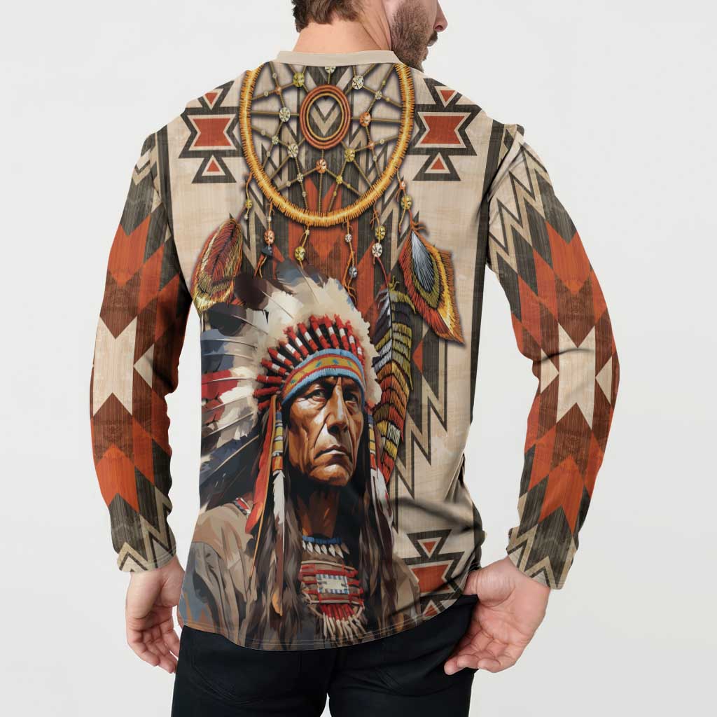 Native American Man Button Sweatshirt Feather Headdress With Dream Catcher