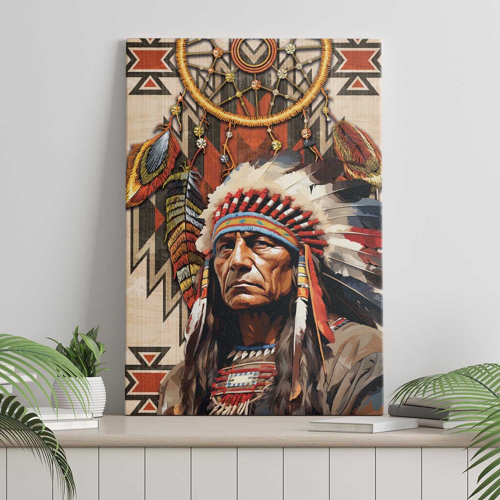 Native American Man Canvas Wall Art Feather Headdress With Dream Catcher