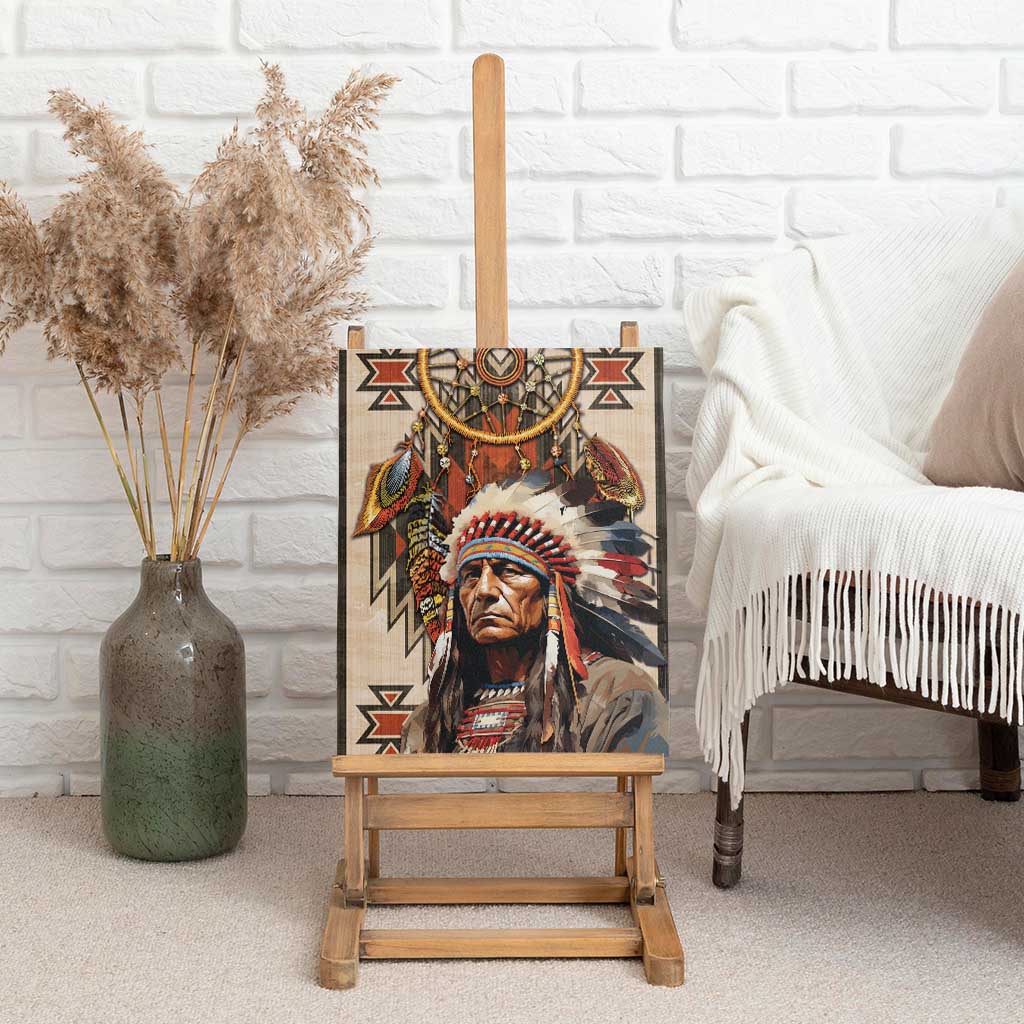 Native American Man Canvas Wall Art Feather Headdress With Dream Catcher
