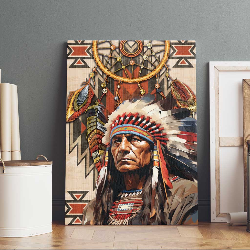 Native American Man Canvas Wall Art Feather Headdress With Dream Catcher