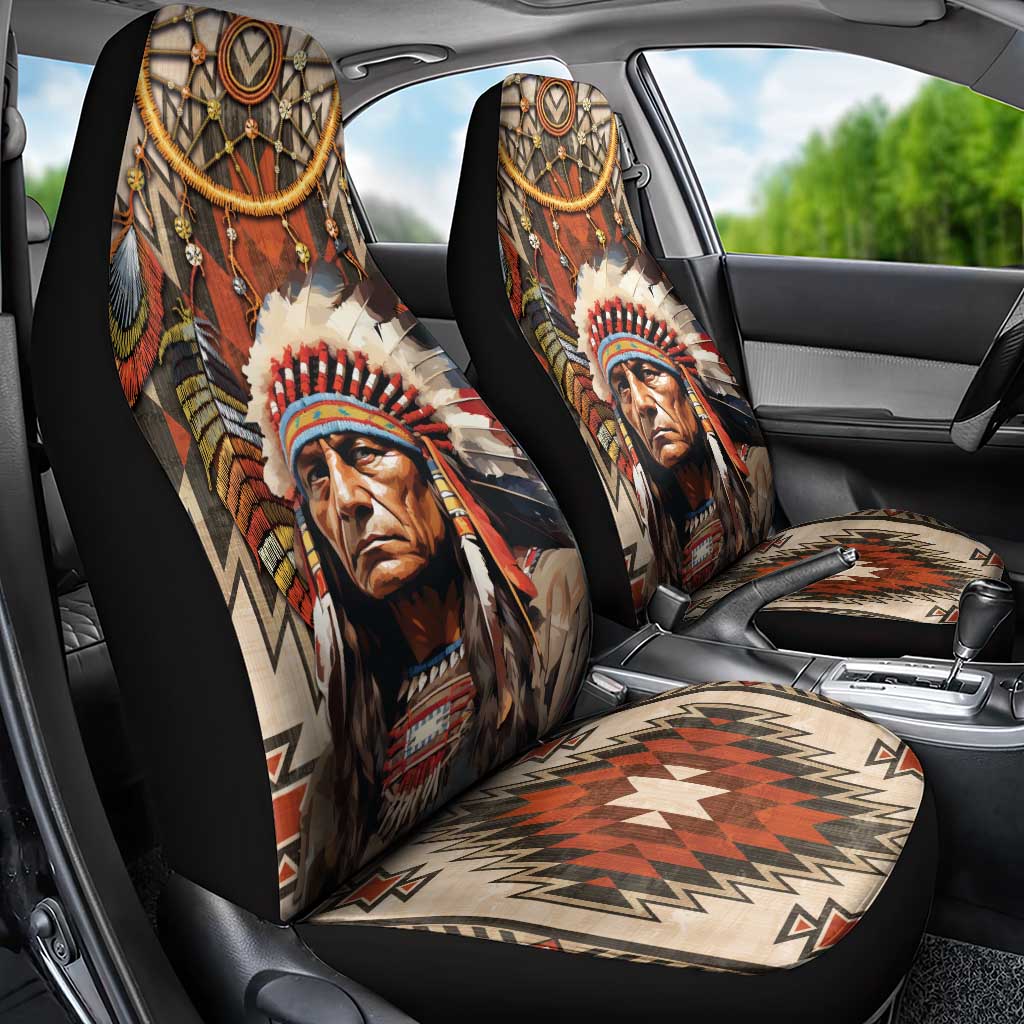 Native American Man Car Seat Cover Feather Headdress With Dream Catcher