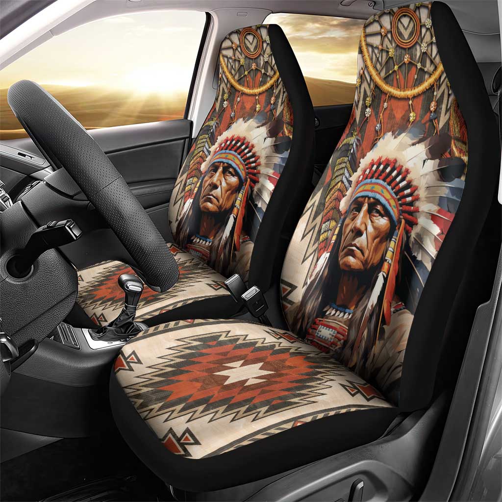 Native American Man Car Seat Cover Feather Headdress With Dream Catcher