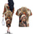 Native American Man Couples Matching Off The Shoulder Long Sleeve Dress and Hawaiian Shirt Feather Headdress With Dream Catcher