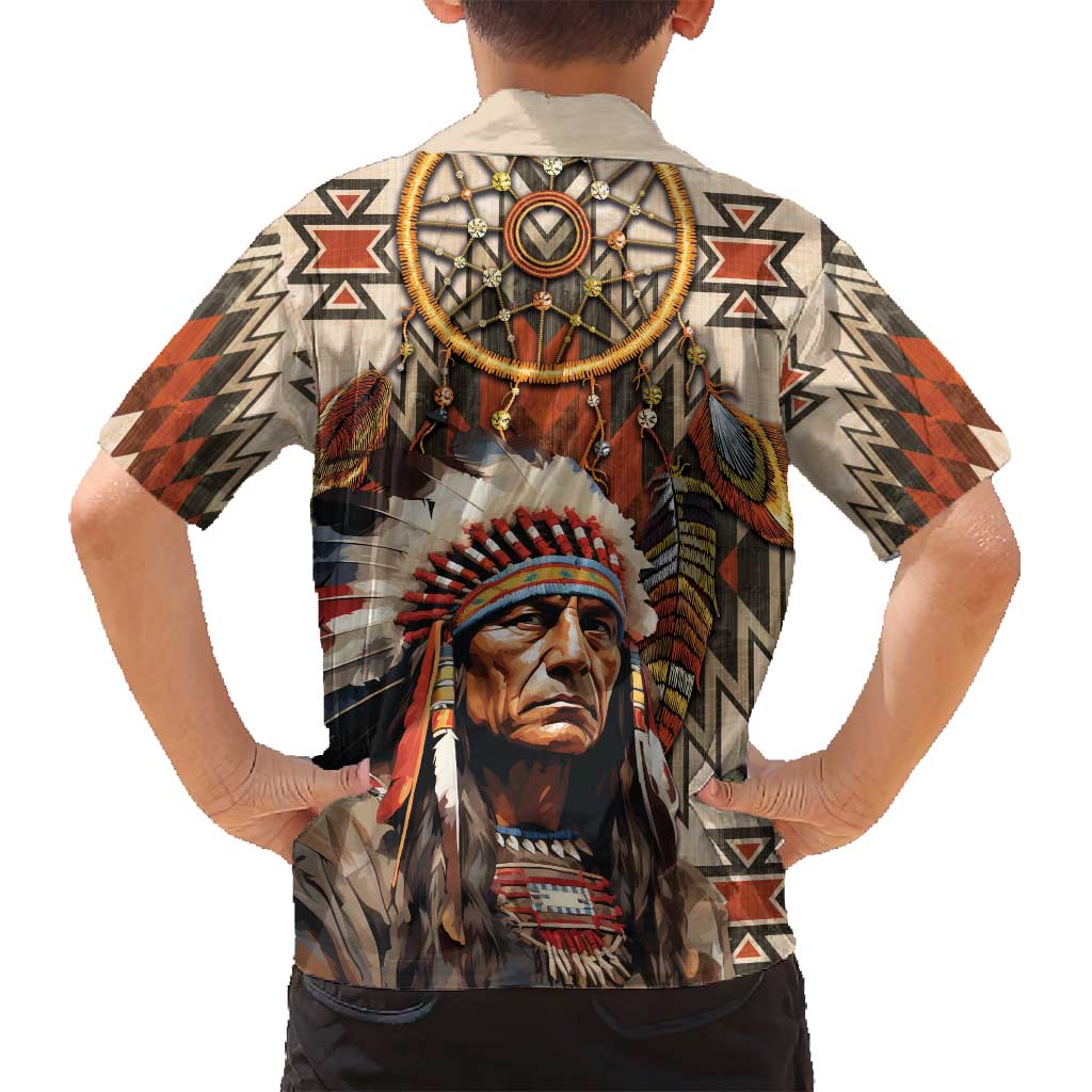 Native American Man Family Matching Off Shoulder Maxi Dress and Hawaiian Shirt Feather Headdress With Dream Catcher
