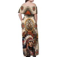 Native American Man Family Matching Off Shoulder Maxi Dress and Hawaiian Shirt Feather Headdress With Dream Catcher