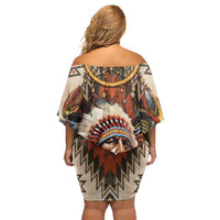 Native American Man Family Matching Off Shoulder Short Dress and Hawaiian Shirt Feather Headdress With Dream Catcher