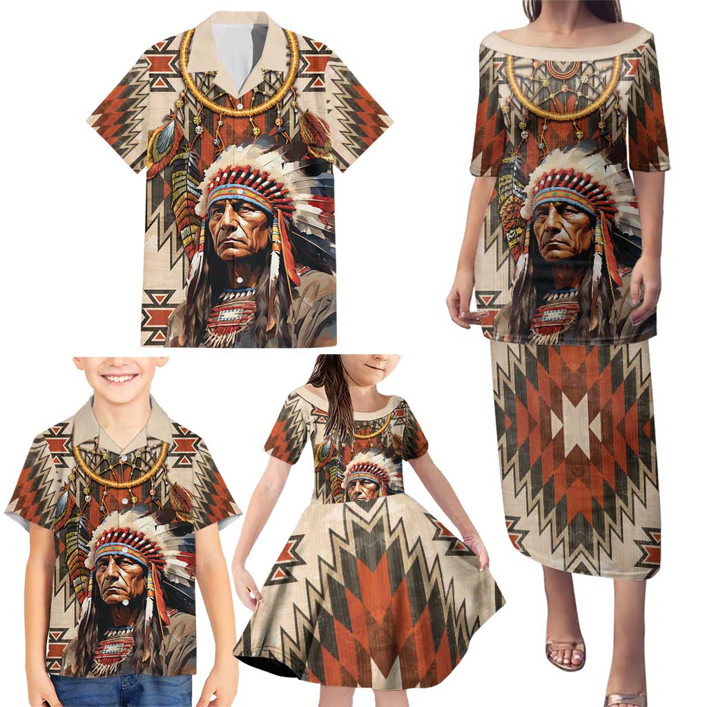 Native American Man Family Matching Puletasi and Hawaiian Shirt Feather Headdress With Dream Catcher