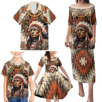 Native American Man Family Matching Puletasi and Hawaiian Shirt Feather Headdress With Dream Catcher