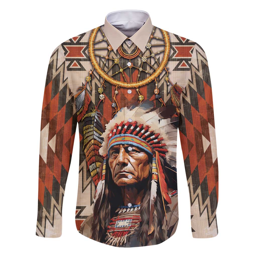 Native American Man Family Matching Short Sleeve Bodycon Dress and Hawaiian Shirt Feather Headdress With Dream Catcher