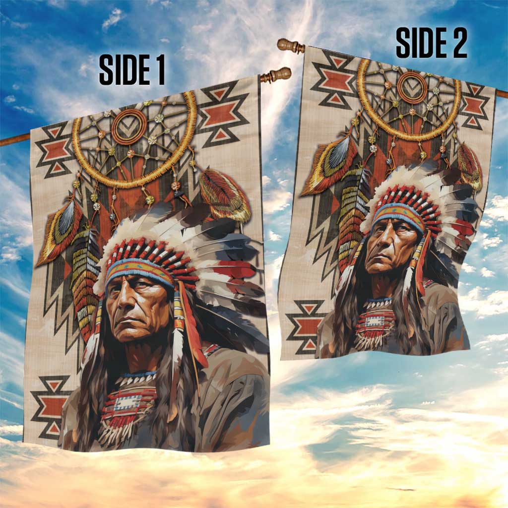 Native American Man Garden Flag Feather Headdress With Dream Catcher