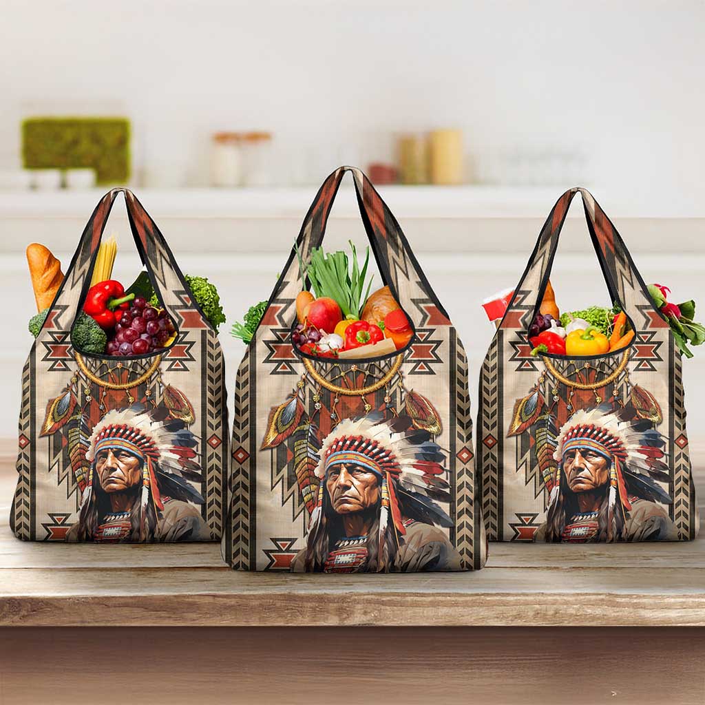 Native American Man Grocery Bag Feather Headdress With Dream Catcher