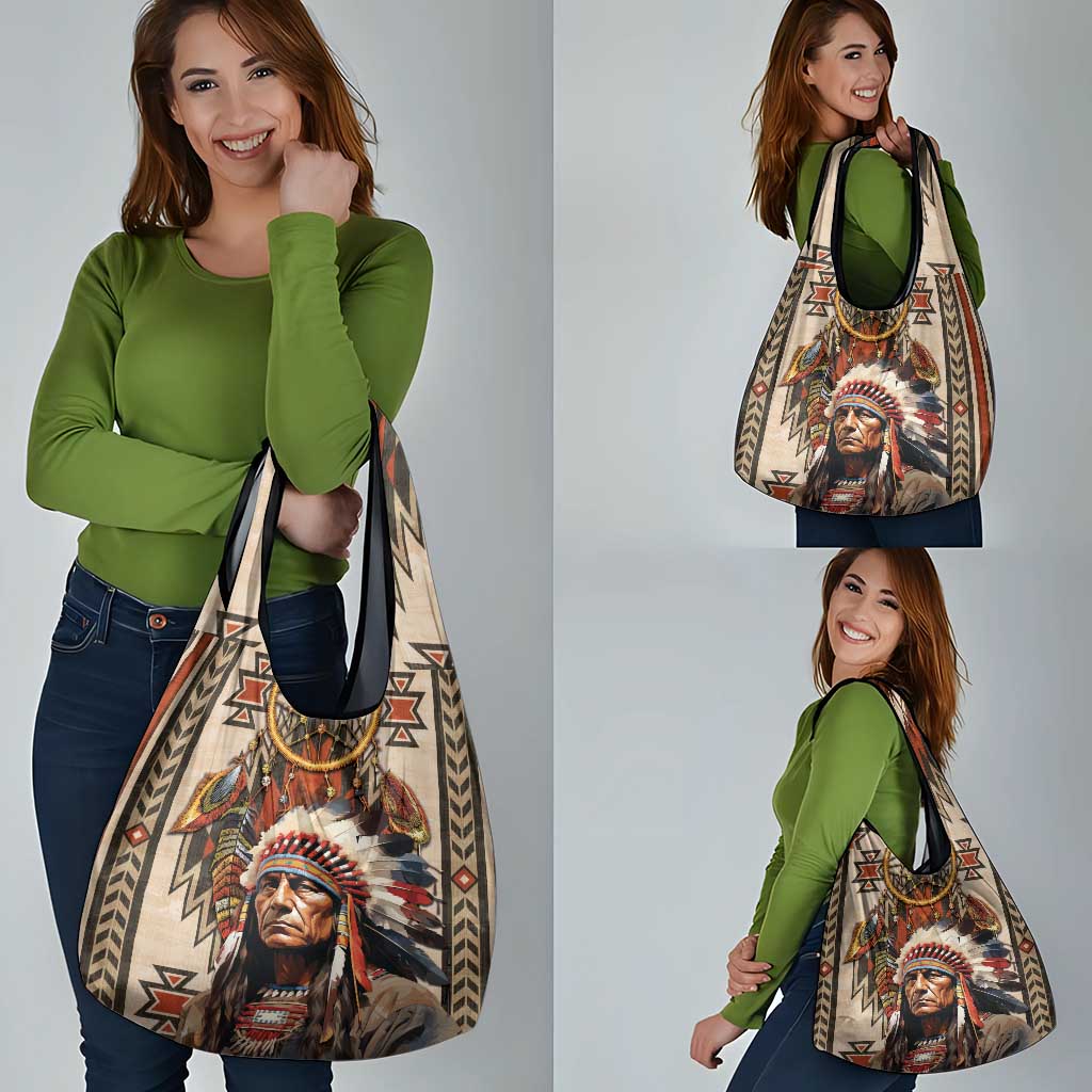 Native American Man Grocery Bag Feather Headdress With Dream Catcher