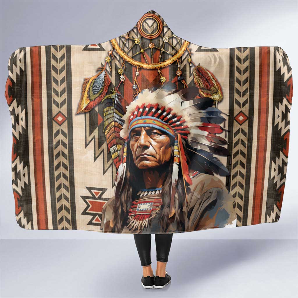 Native American Man Hooded Blanket Feather Headdress With Dream Catcher