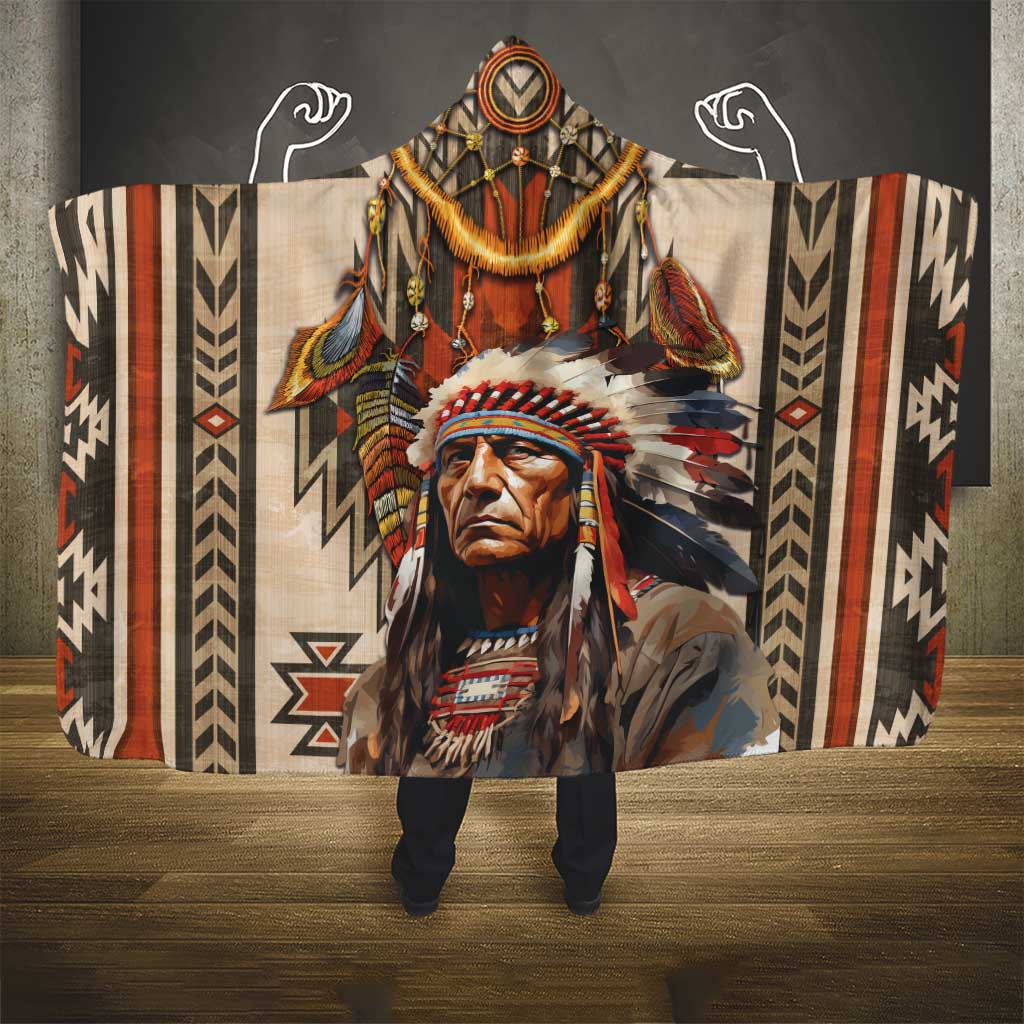 Native American Man Hooded Blanket Feather Headdress With Dream Catcher