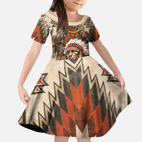 Native American Man Kid Short Sleeve Dress Feather Headdress With Dream Catcher