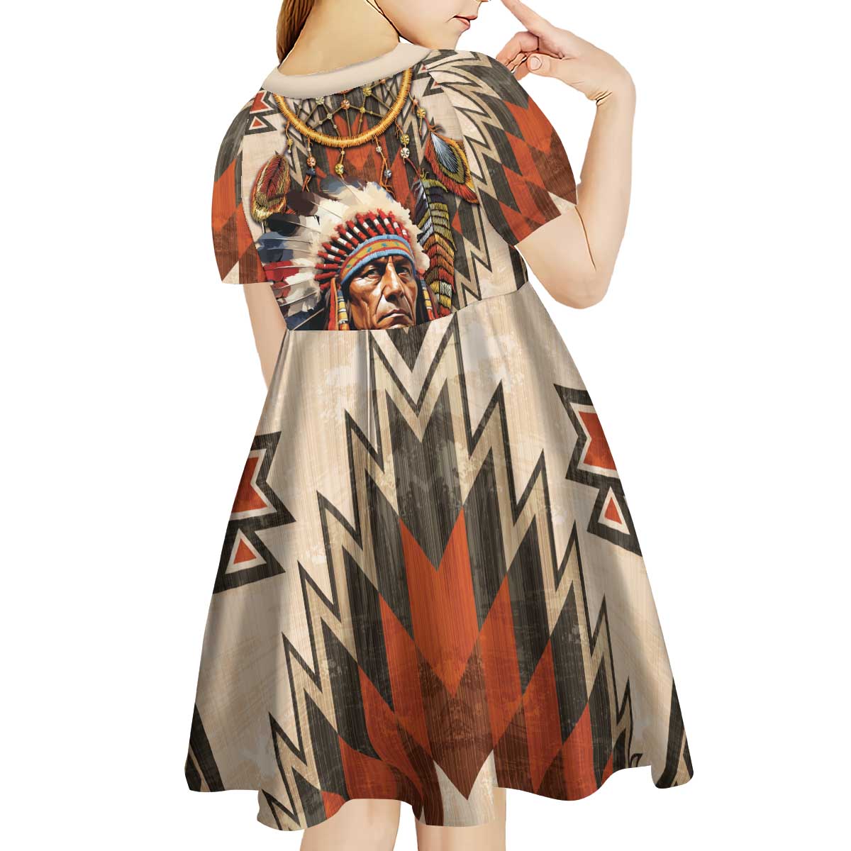 Native American Man Kid Short Sleeve Dress Feather Headdress With Dream Catcher