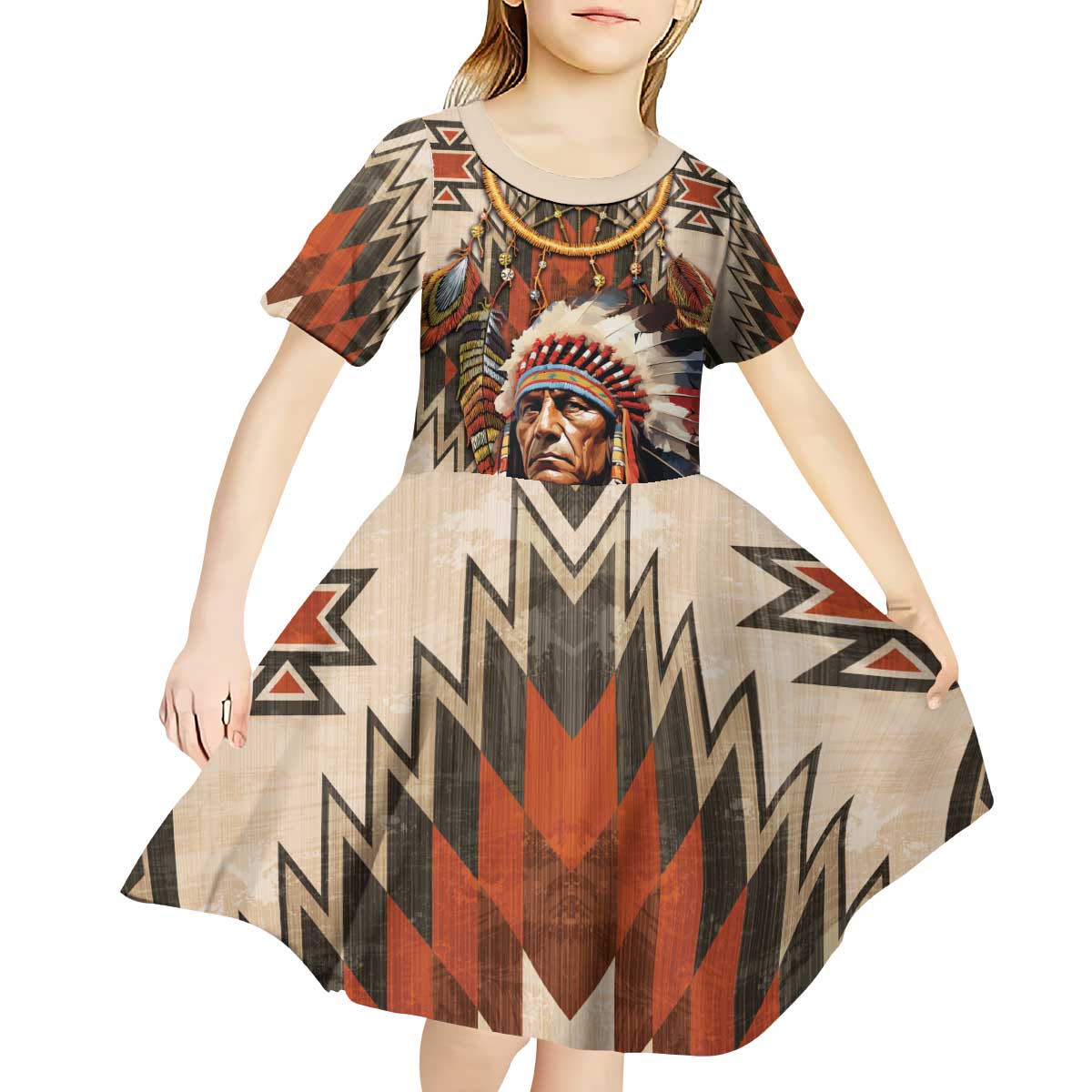 Native American Man Kid Short Sleeve Dress Feather Headdress With Dream Catcher