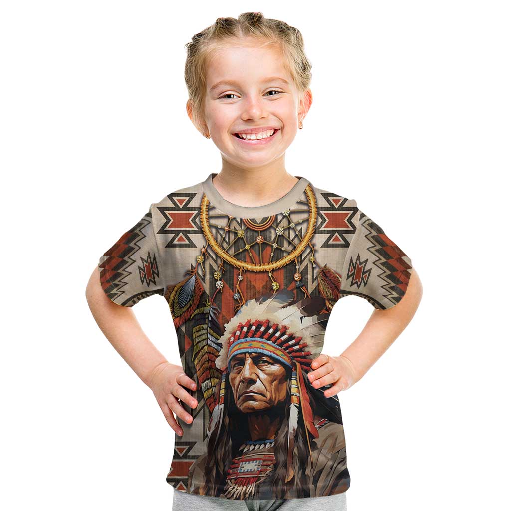 Native American Man Kid T Shirt Feather Headdress With Dream Catcher