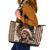Native American Man Leather Tote Bag Feather Headdress With Dream Catcher