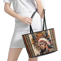 Native American Man Leather Tote Bag Feather Headdress With Dream Catcher