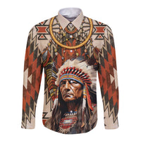 Native American Man Long Sleeve Button Shirt Feather Headdress With Dream Catcher