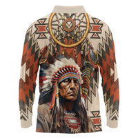 Native American Man Long Sleeve Polo Shirt Feather Headdress With Dream Catcher