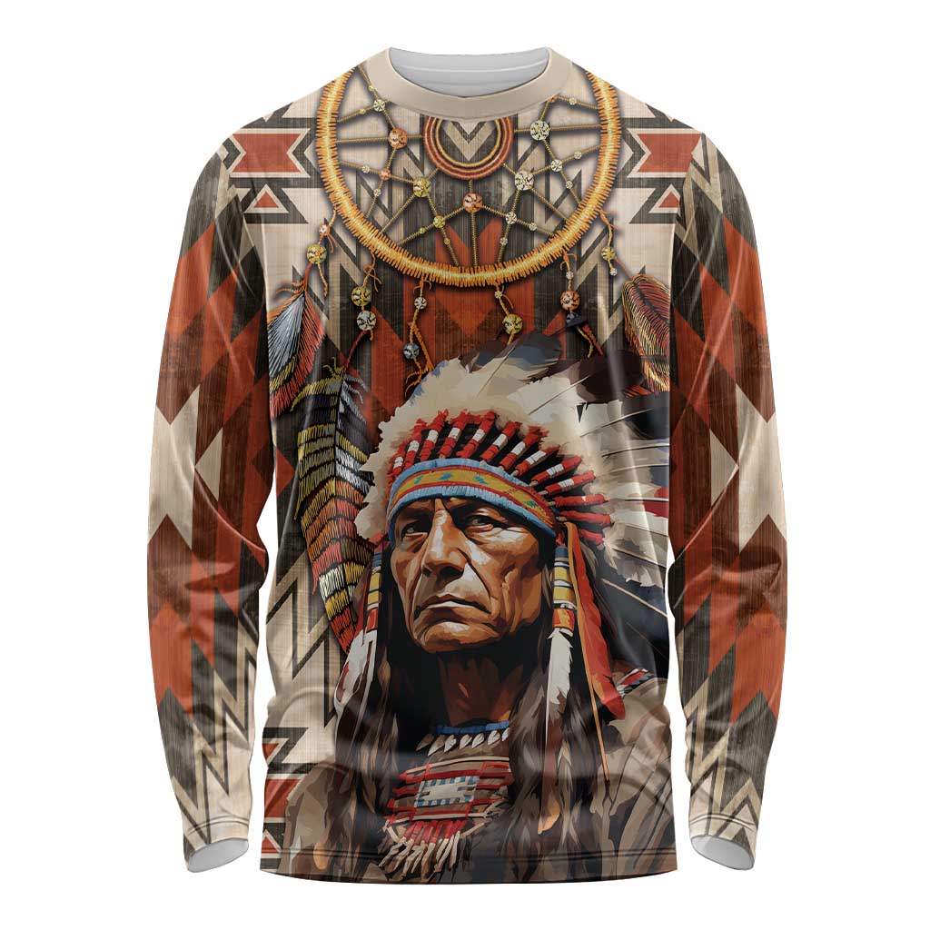 Native American Man Long Sleeve Shirt Feather Headdress With Dream Catcher