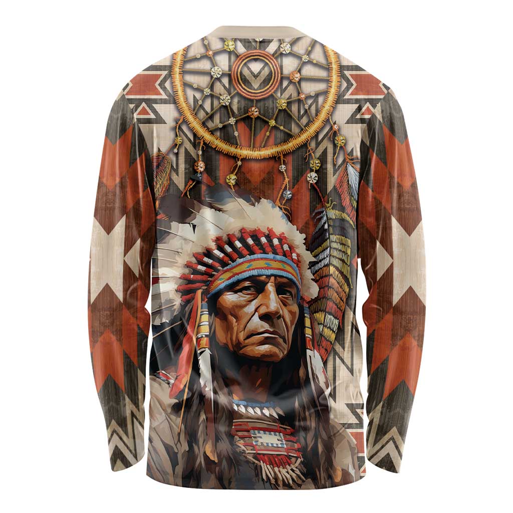 Native American Man Long Sleeve Shirt Feather Headdress With Dream Catcher
