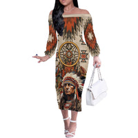 Native American Man Off The Shoulder Long Sleeve Dress Feather Headdress With Dream Catcher