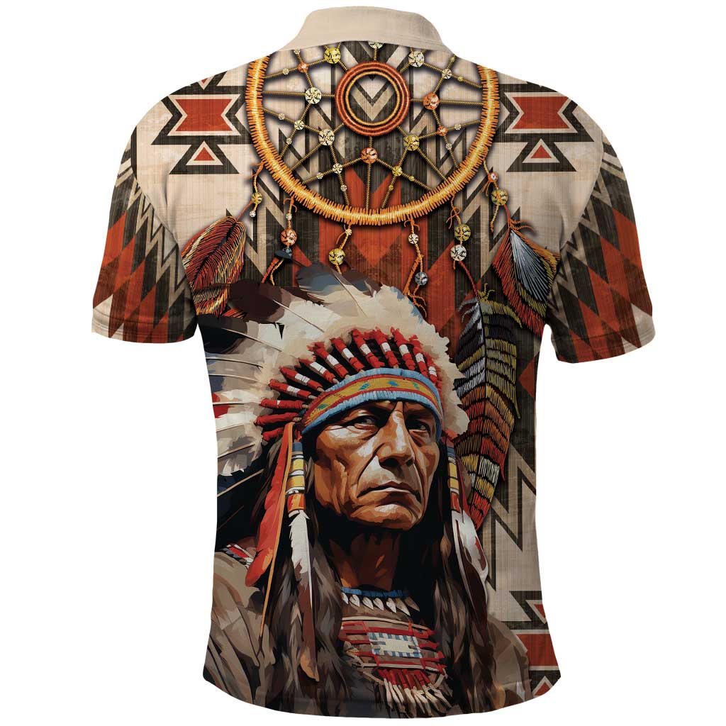 Native American Man Polo Shirt Feather Headdress With Dream Catcher