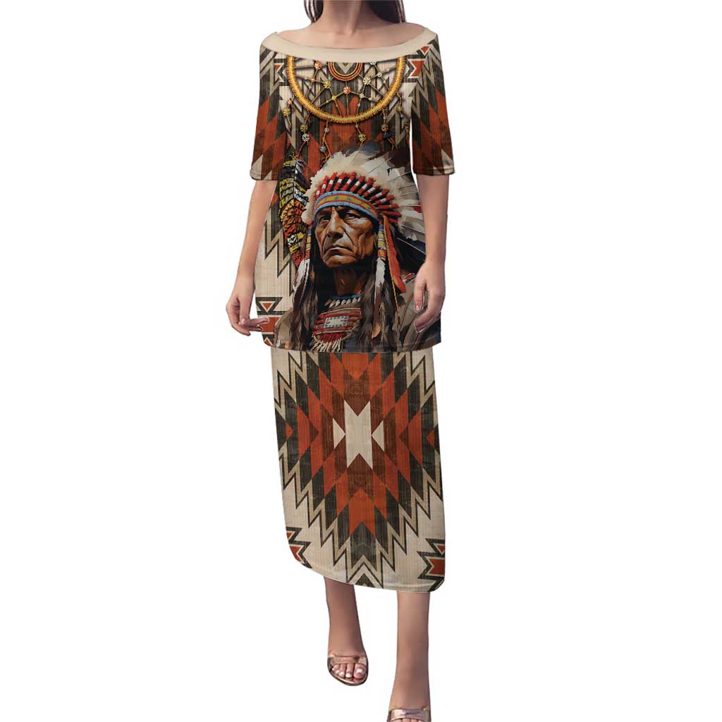 Native American Man Puletasi Feather Headdress With Dream Catcher