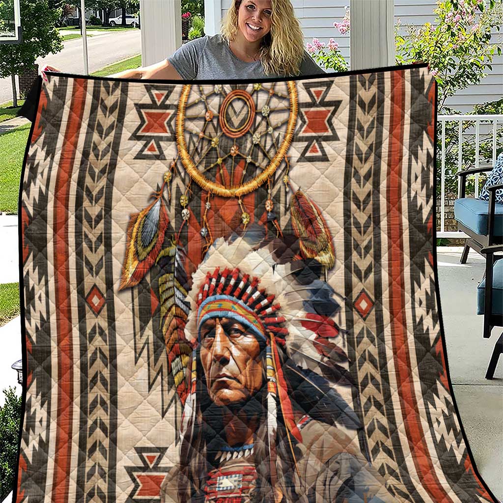 Native American Man Quilt Feather Headdress With Dream Catcher