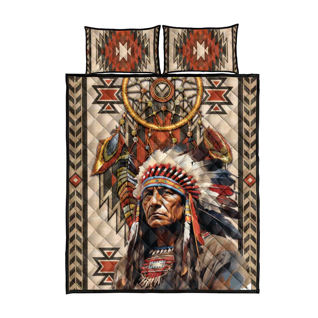 Native American Man Quilt Bed Set Feather Headdress With Dream Catcher