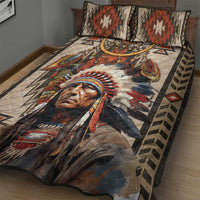 Native American Man Quilt Bed Set Feather Headdress With Dream Catcher