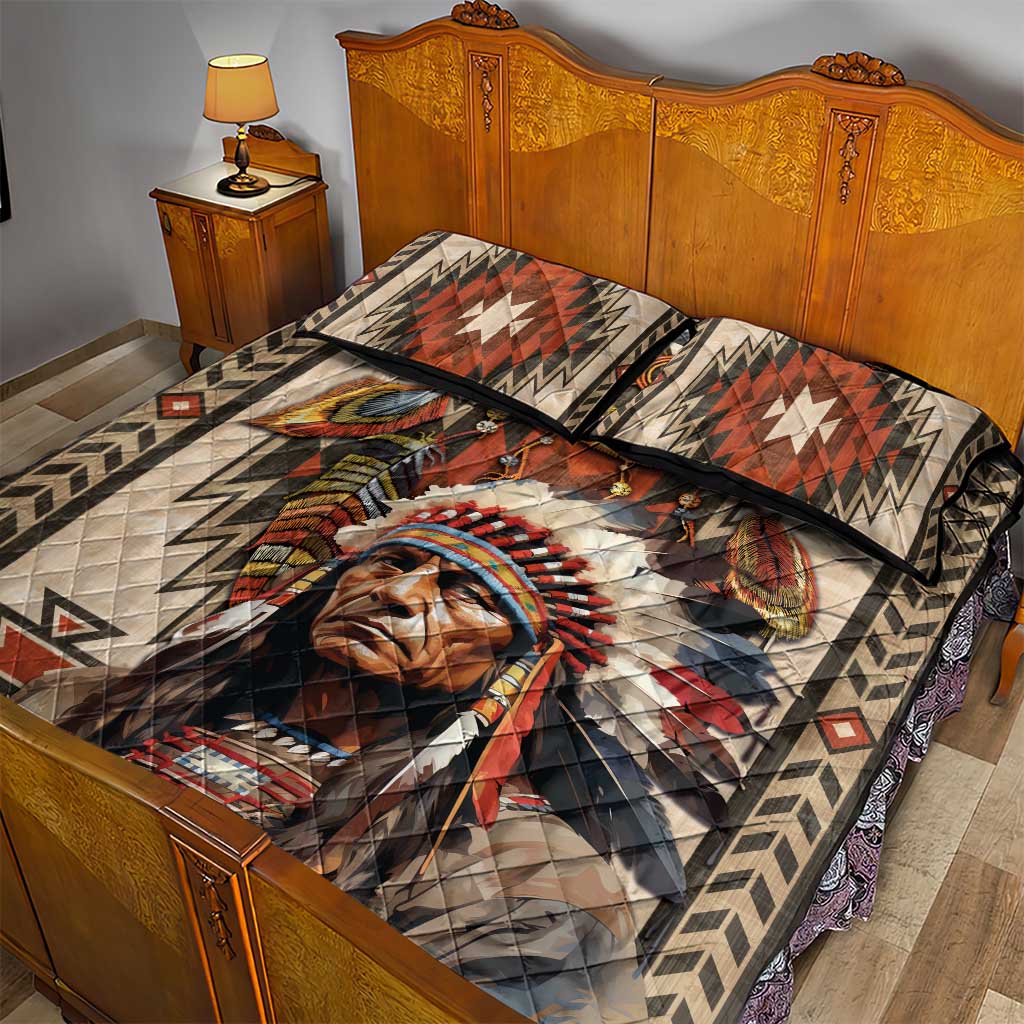 Native American Man Quilt Bed Set Feather Headdress With Dream Catcher