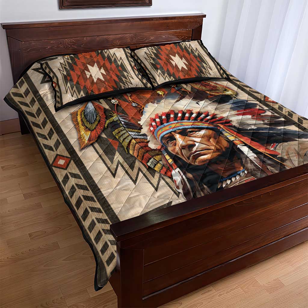 Native American Man Quilt Bed Set Feather Headdress With Dream Catcher