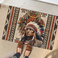 Native American Man Rubber Doormat Feather Headdress With Dream Catcher
