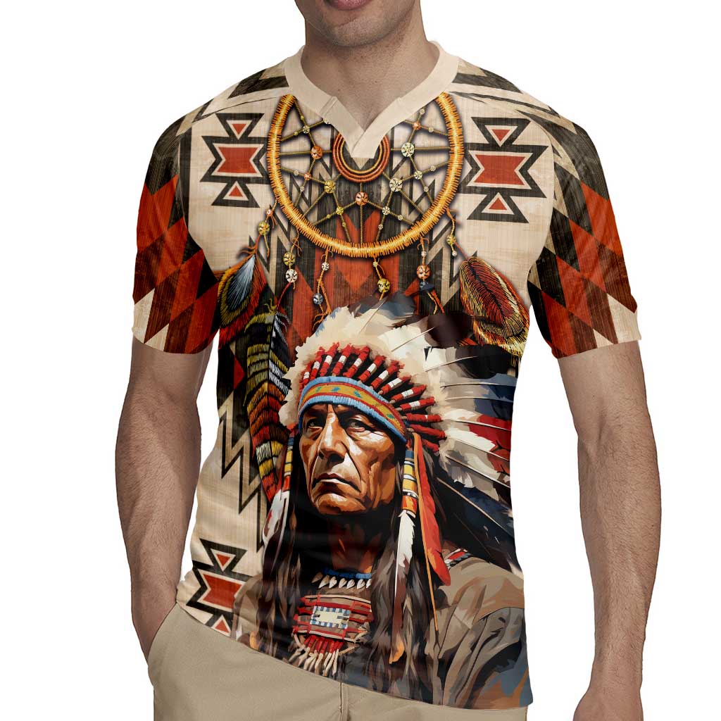 Native American Man Rugby Jersey Feather Headdress With Dream Catcher