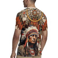 Native American Man Rugby Jersey Feather Headdress With Dream Catcher